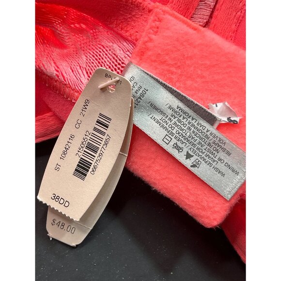 Victorias Secret Pink Lined Perfect Coverage Bra 38DD Coral Lace Trim NWT - Picture 6 of 8